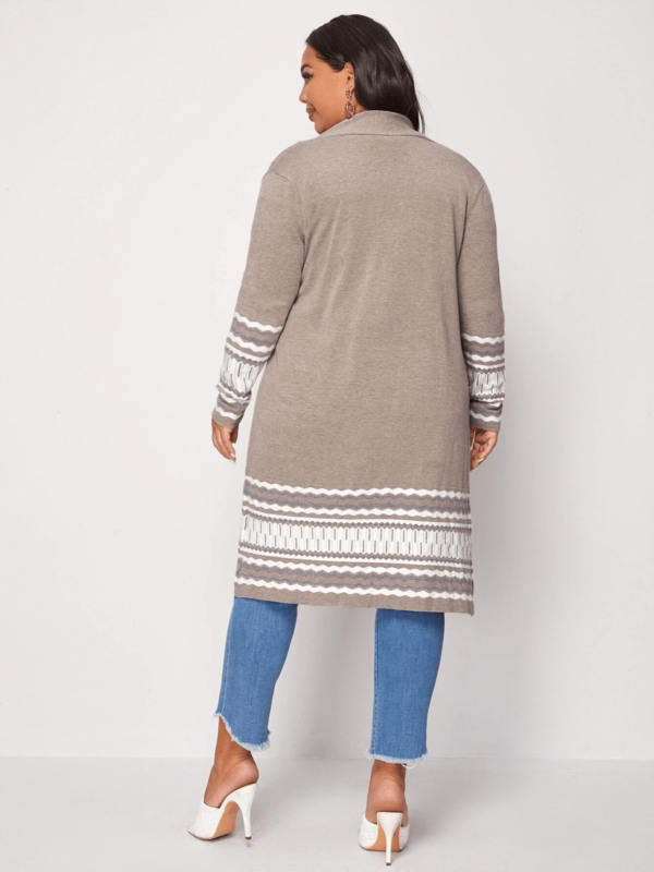 Women's Plus Size Long Casual Colorblock Knit High Stretch Sweater Cardigan