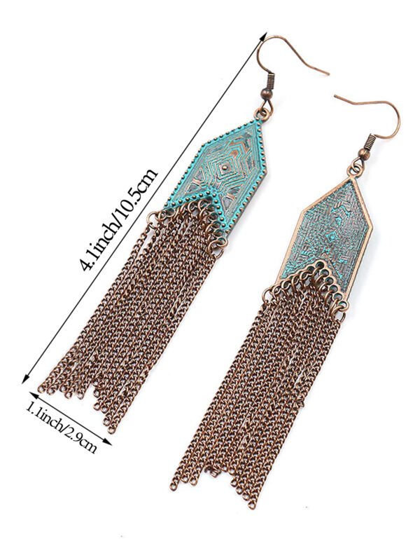 1 Pair Of Retro Style Bronze And Blue Geometric Chain Tassel Long Earrings Ethnic Style - Image 23