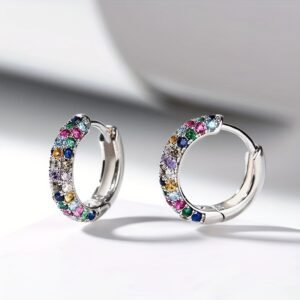 Elegant 925 Silver-Plated Hoop Earrings: Boho & Vintage Style with Sparkling Colorful Zircon – Perfect For Every Occasion