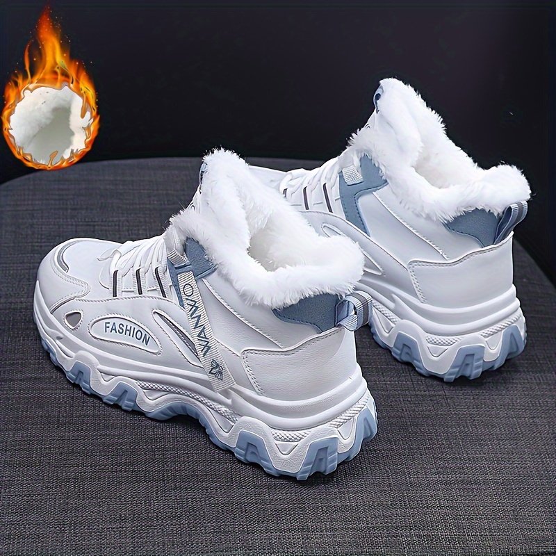 Chunky Color-block Thick Sole Sneakers - Women's Casual Plus Size Anti-slip Running Shoes with Warm Plush Lined - Image 7