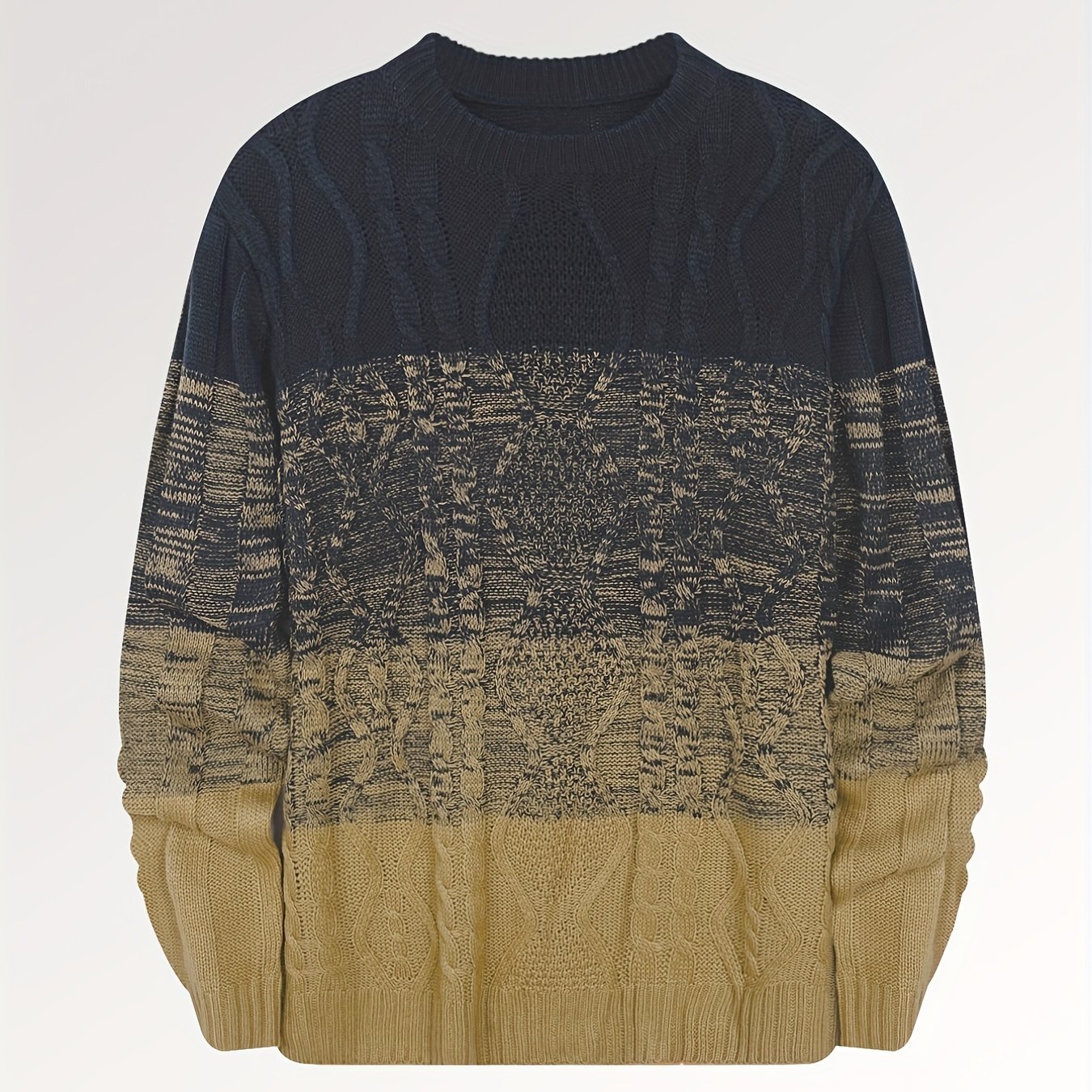 All Match Knitted Cable Sweater, Men's Casual Color Block Design Warm Slightly Stretch Crew Neck Pullover Sweater For Fall Winter - Image 12