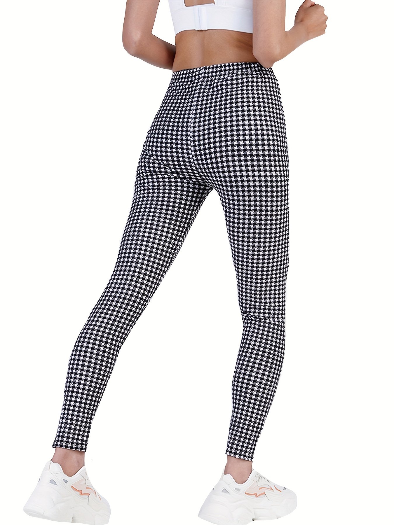 Sexy Plaid Print Leggings, Casual High Waist Elastic Fashion Bottoms Slim Leggings, Women's Clothing