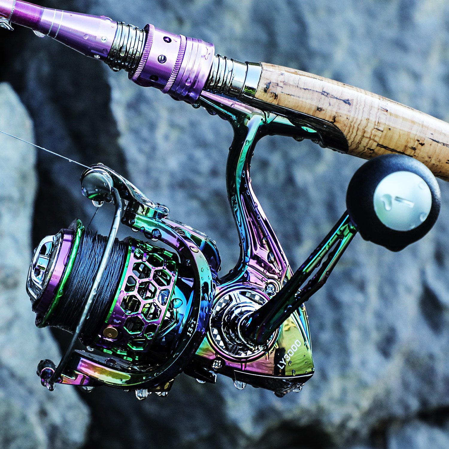 Sougayilang Ultra Smooth Spinning Fishing Reel, 13+1BB, Lightweight Aluminum Alloy, Ambidextrous Handle, Vibrant Iridescent Finish - Ideal for Freshwater & Saltwater Fishing, Fishing Gear - Image 10