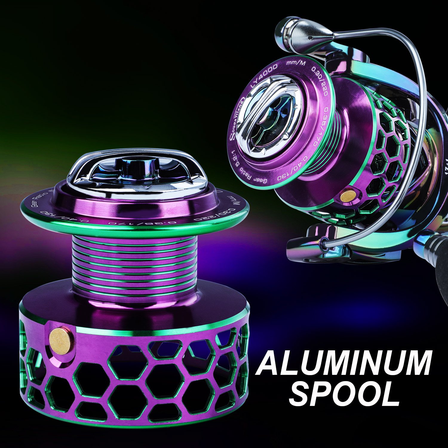 Sougayilang Ultra Smooth Spinning Fishing Reel, 13+1BB, Lightweight Aluminum Alloy, Ambidextrous Handle, Vibrant Iridescent Finish - Ideal for Freshwater & Saltwater Fishing, Fishing Gear - Image 18