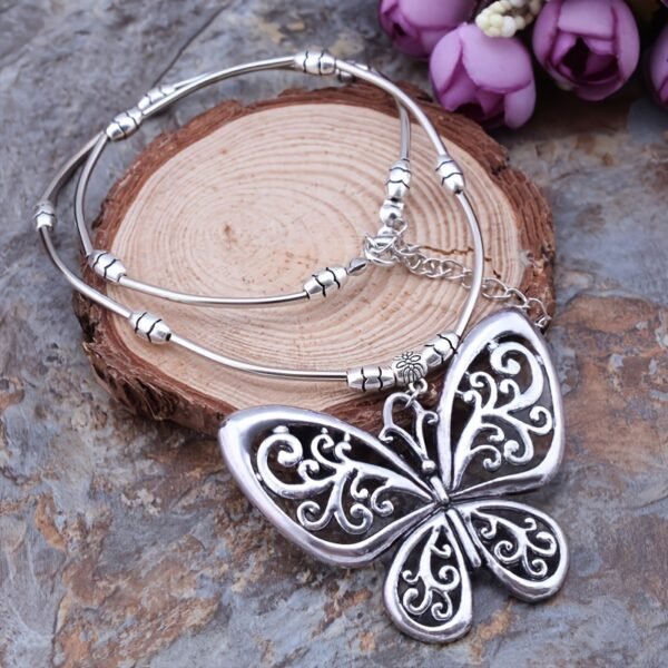 Vintage Ethnic Charm Butterfly Pendant Necklace - Intricate Geometric Carvings, Hollow Design, Ethereal Beauty for Everyday Glam - Image 2