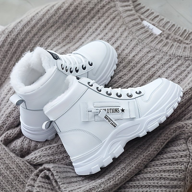 Women's Casual High Top Shoes, Winter Plush Lined Warm Shoes, Thick Soled Lace-up Sports Shoes plus size - Image 13