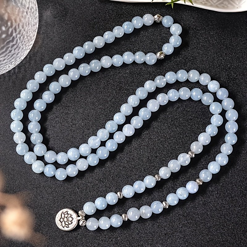 8mm Aquamarine 108 Mala Beads Bracelet Elastic Cord Wrap Bangle Yoga Prayer Jewelry For Women With 4 Accessories - Image 2