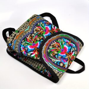 Vibrant Floral Embroidered Canvas Backpack - Stylish Women's Trendy Bookbag with Fashion Flap, Multiple Compartments, and Durable Construction for Travel, School, and Daily Use