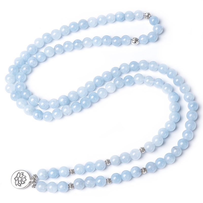 8mm Aquamarine 108 Mala Beads Bracelet Elastic Cord Wrap Bangle Yoga Prayer Jewelry For Women With 4 Accessories - Image 3