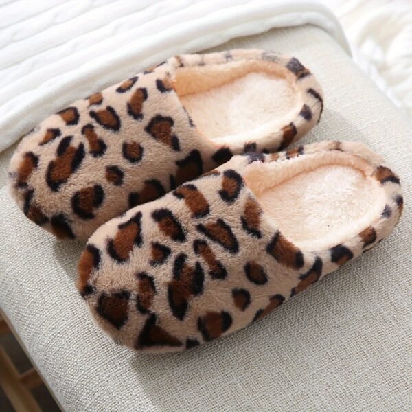 Women's Fluffy Home Slippers, Soft & Comfortable Leopard Pattern Indoor Slides - Image 5