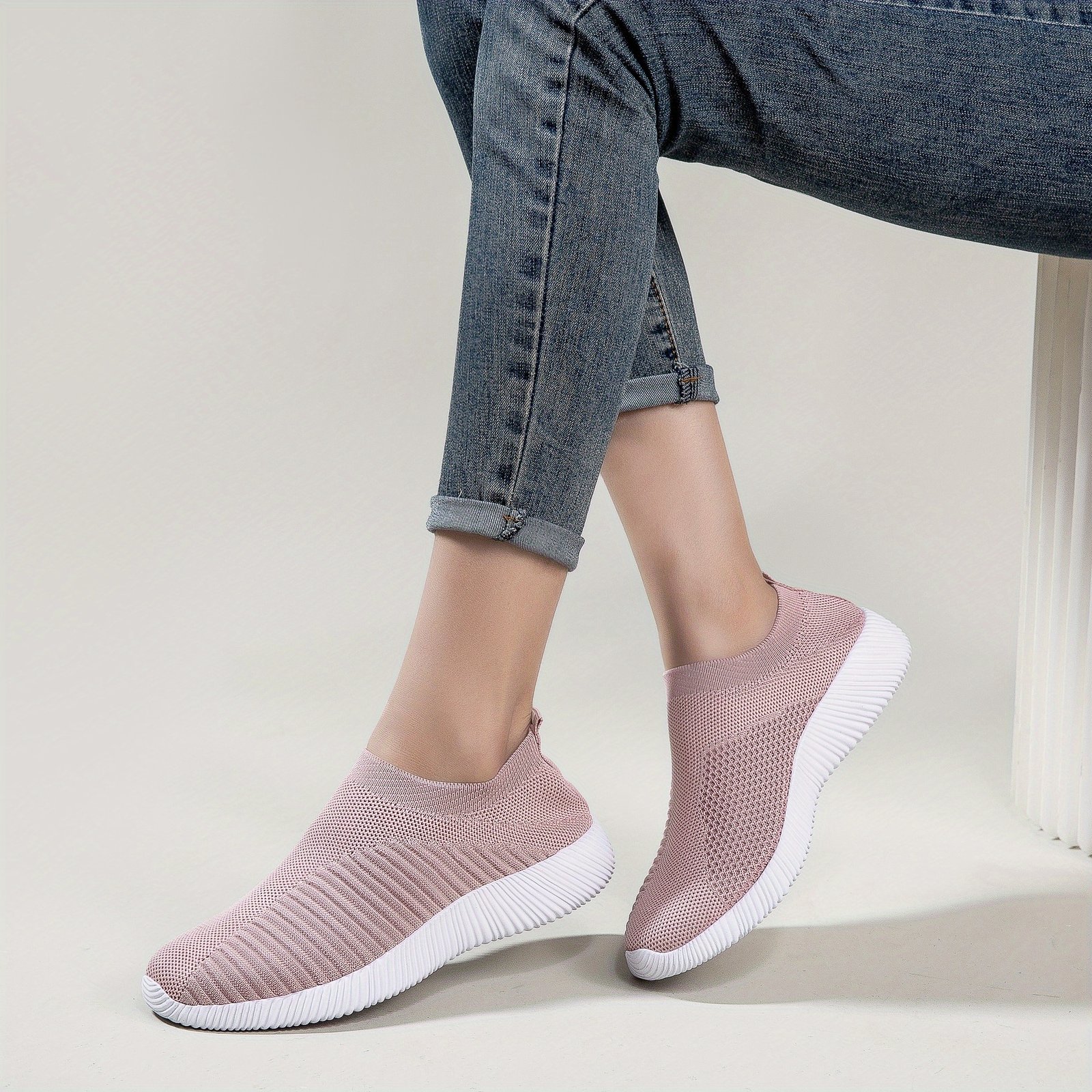 Women's Solid Color Casual Shoes, Lightweight Breathable Slip On Socks Shoes, Low Top Sneakers - Image 66