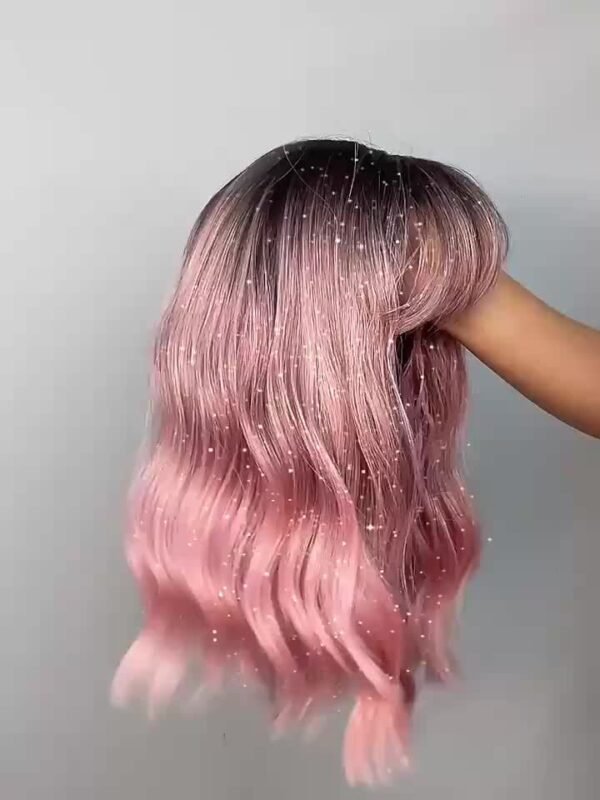 [Short Heat Resistant Curly Wigs] Gradient Pink Bob Wigs For Women Curly Wavy Wigs With Bangs Short Heat Resistant Synthetic Wigs For Party Costume Daily Wear Colorful Wigs Music Festival - Image 10