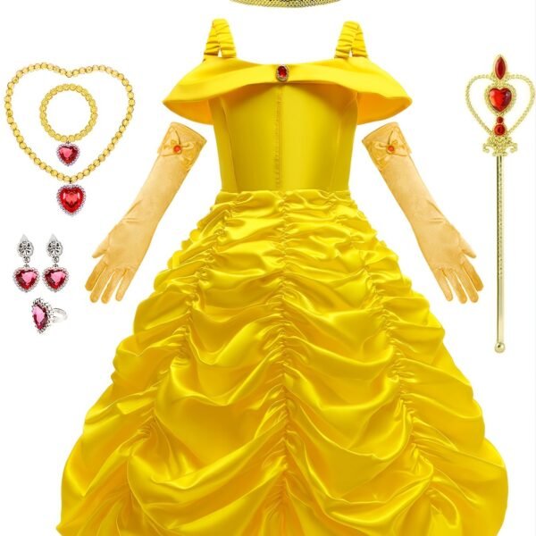 Princess Dress Costume Set for Girls with Crown, Necklace, Ring Jewelry Accessories - Image 8