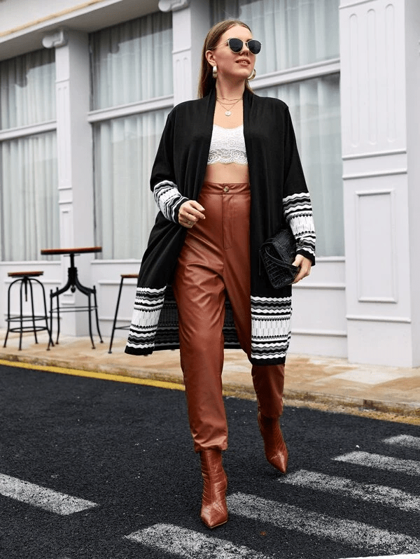 Women's Plus Size Long Casual Colorblock Knit High Stretch Sweater Cardigan - Image 18