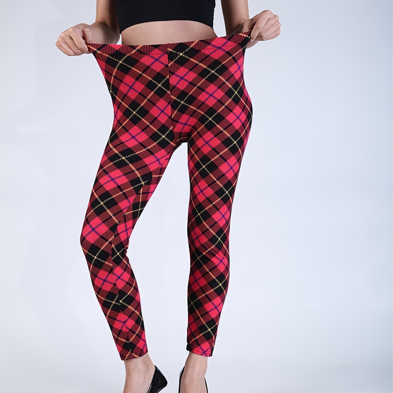 Sexy Plaid Print Leggings, Casual High Waist Elastic Fashion Bottoms Slim Leggings, Women's Clothing - Image 19