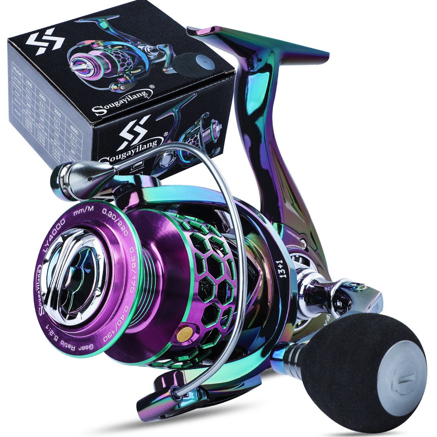 Sougayilang Ultra Smooth Spinning Fishing Reel, 13+1BB, Lightweight Aluminum Alloy, Ambidextrous Handle, Vibrant Iridescent Finish - Ideal for Freshwater & Saltwater Fishing, Fishing Gear - Image 2