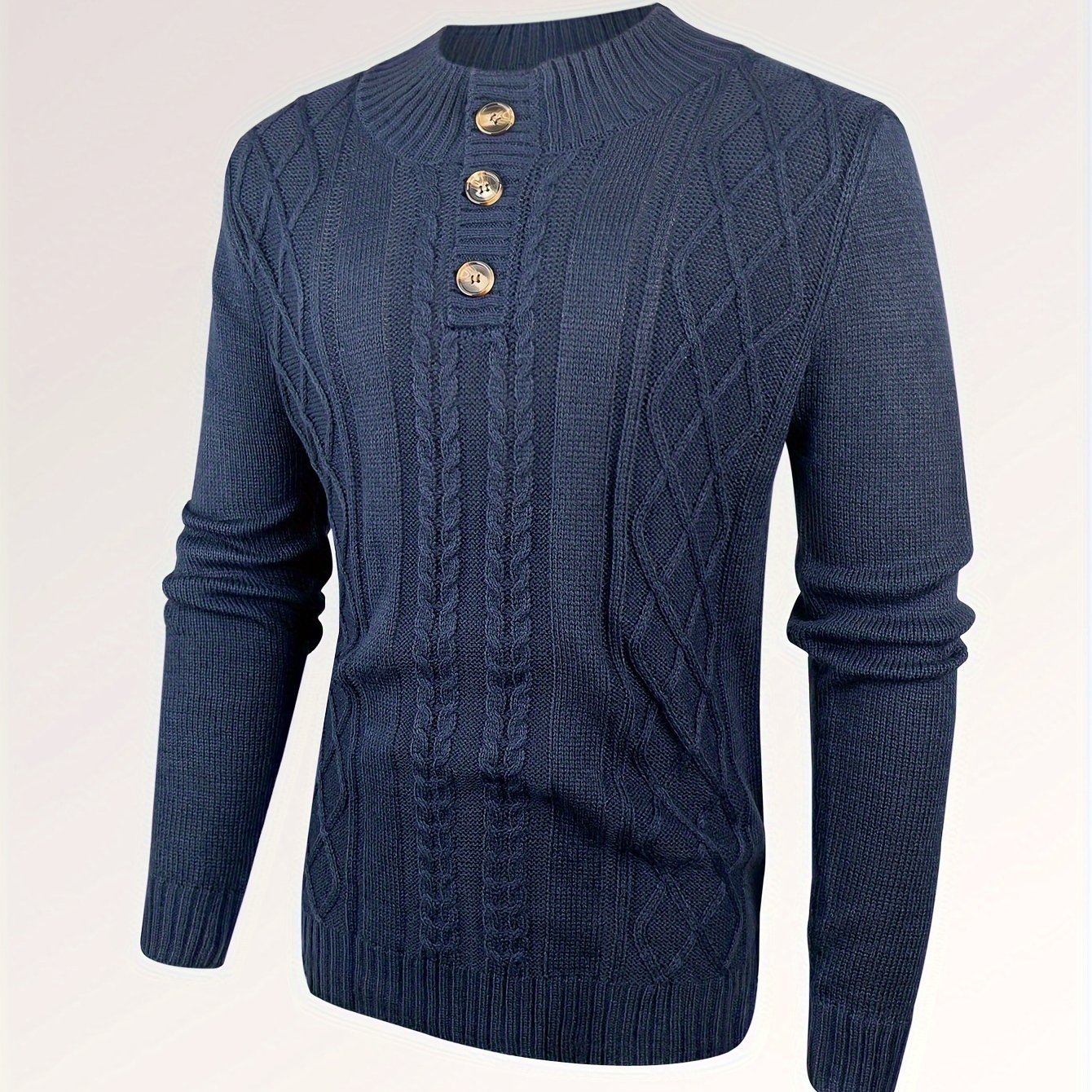 Cozy Men's Retro Long Sleeve Cable Knit Button Pullover Sweater for Winter - Image 12