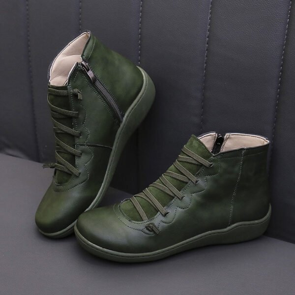 Women's Flat Lace Up High Top Boots, Solid Color Comfortable Zipper Flat Sneakers, Women's Footwear - Image 21