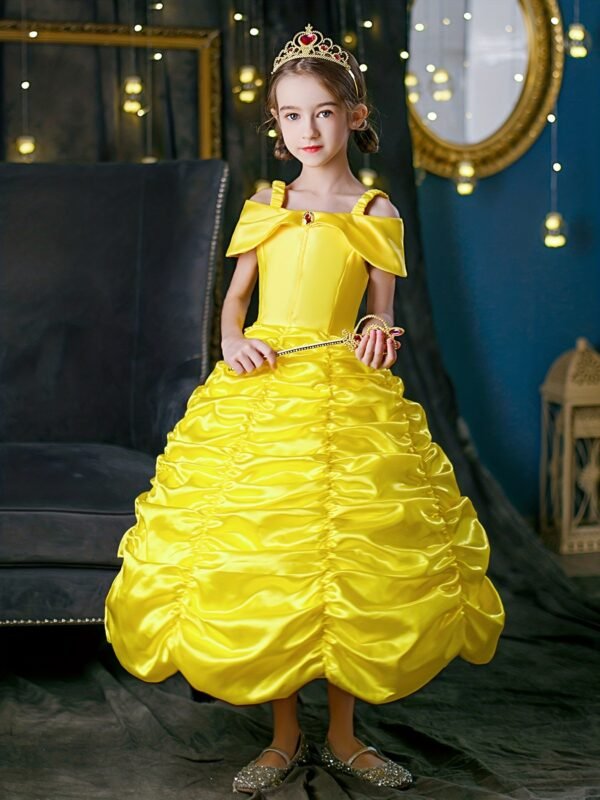 Princess Dress Costume Set for Girls with Crown, Necklace, Ring Jewelry Accessories - Image 7