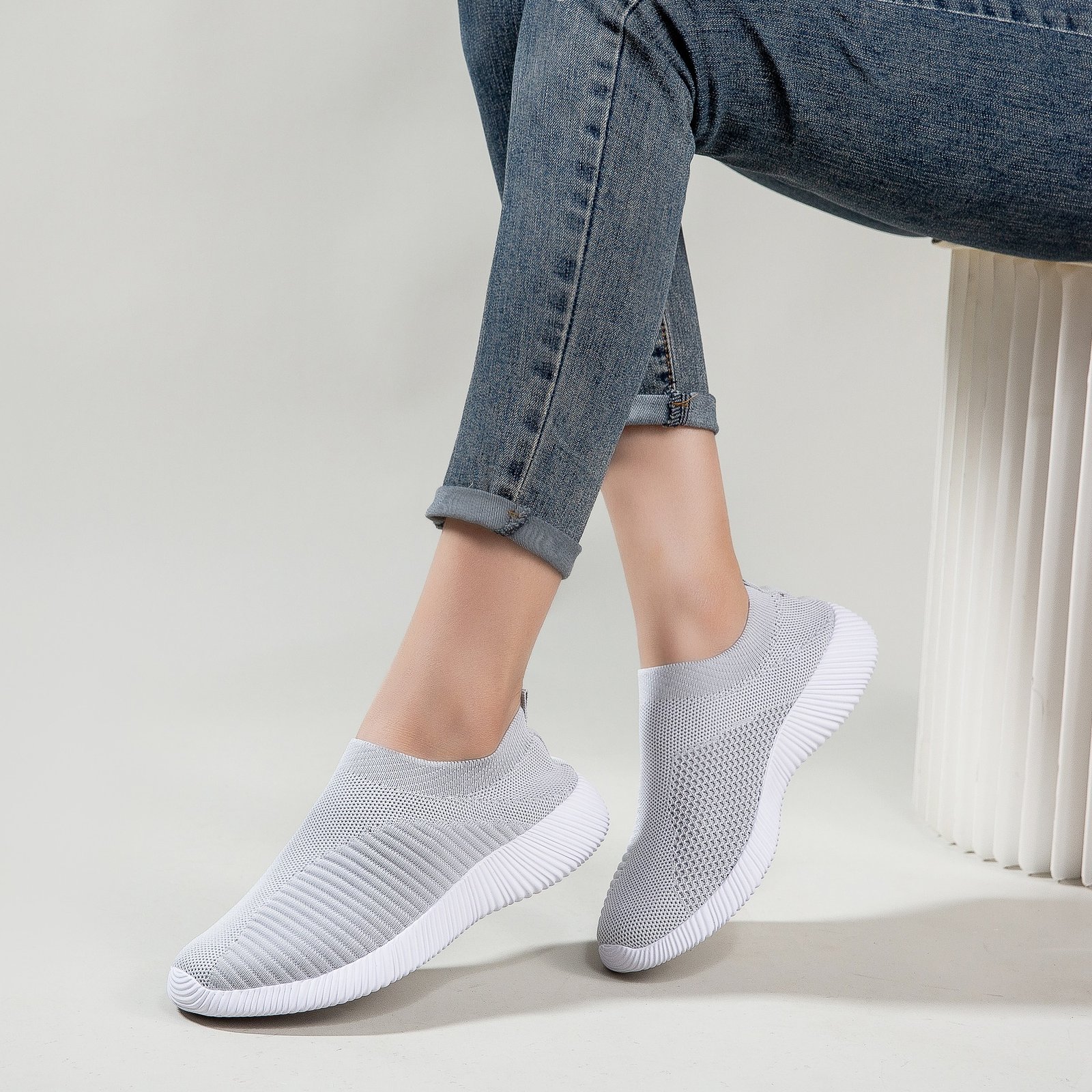 Women's Solid Color Casual Shoes, Lightweight Breathable Slip On Socks Shoes, Low Top Sneakers - Image 7