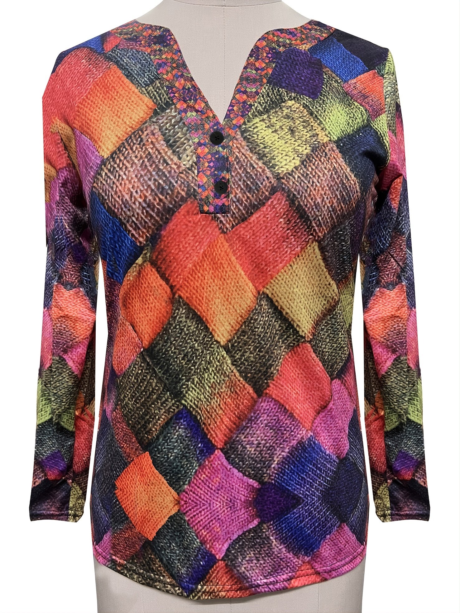 Vibrant Floral Print Long Sleeve V Neck Slim Fit T-Shirt - Soft Medium Stretch Polyester Fabric, Machine Washable, Casual Loose Style for Spring and Fall - Womens Fashion Tops - Image 4