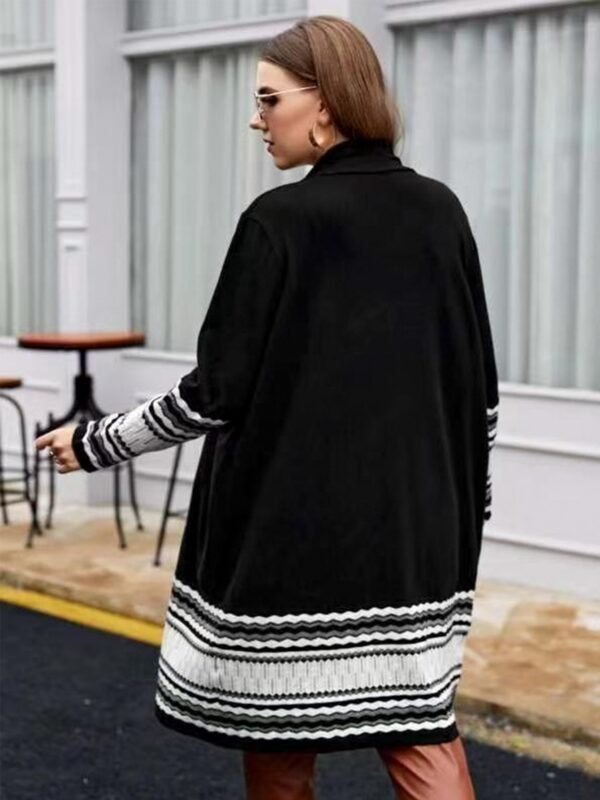 Women's Plus Size Long Casual Colorblock Knit High Stretch Sweater Cardigan - Image 4