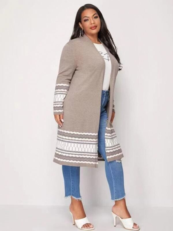 Women's Plus Size Long Casual Colorblock Knit High Stretch Sweater Cardigan - Image 7