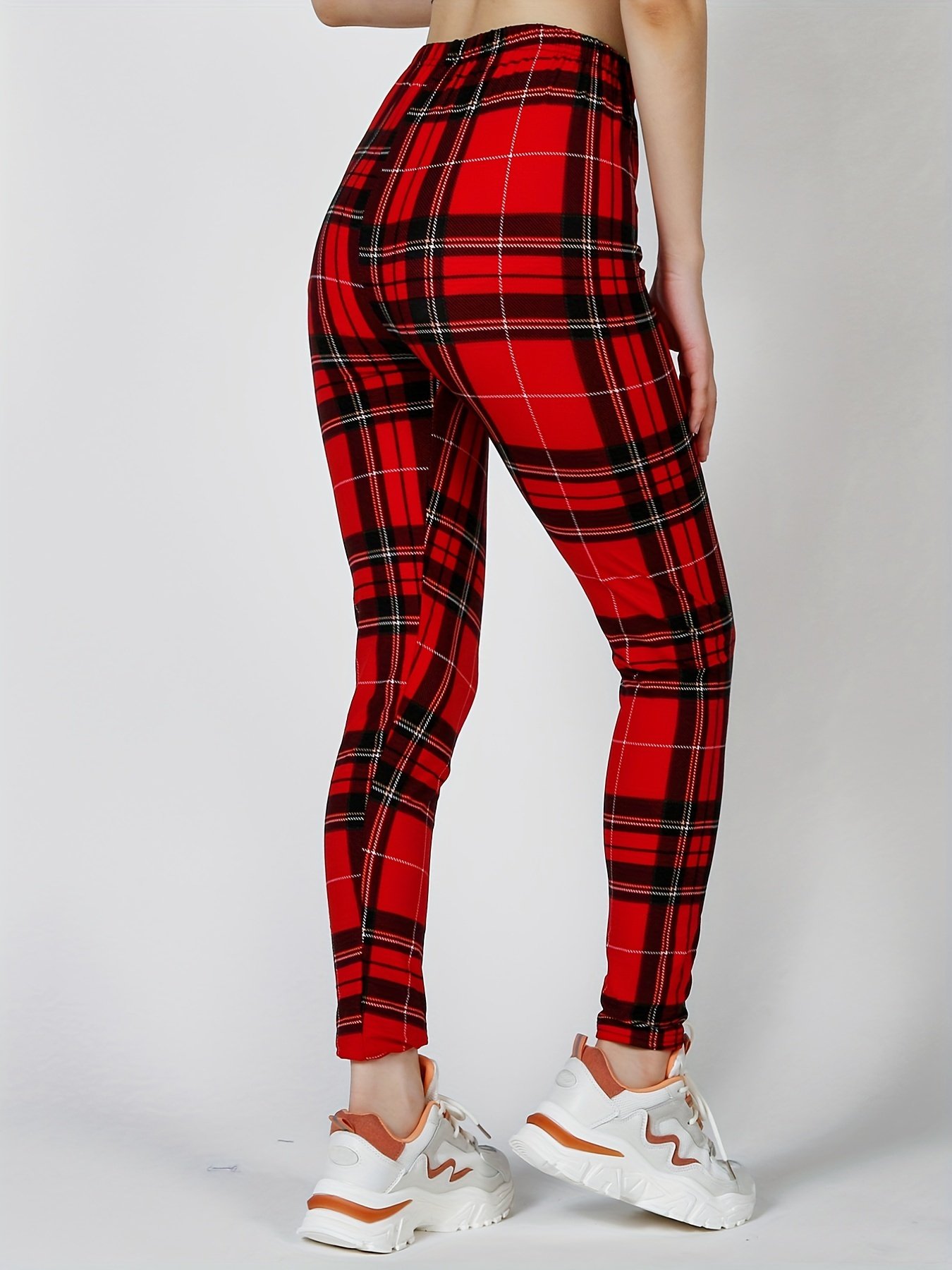 Sexy Plaid Print Leggings, Casual High Waist Elastic Fashion Bottoms Slim Leggings, Women's Clothing - Image 5