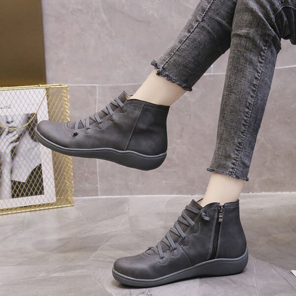 Women's Flat Lace Up High Top Boots, Solid Color Comfortable Zipper Flat Sneakers, Women's Footwear - Image 26