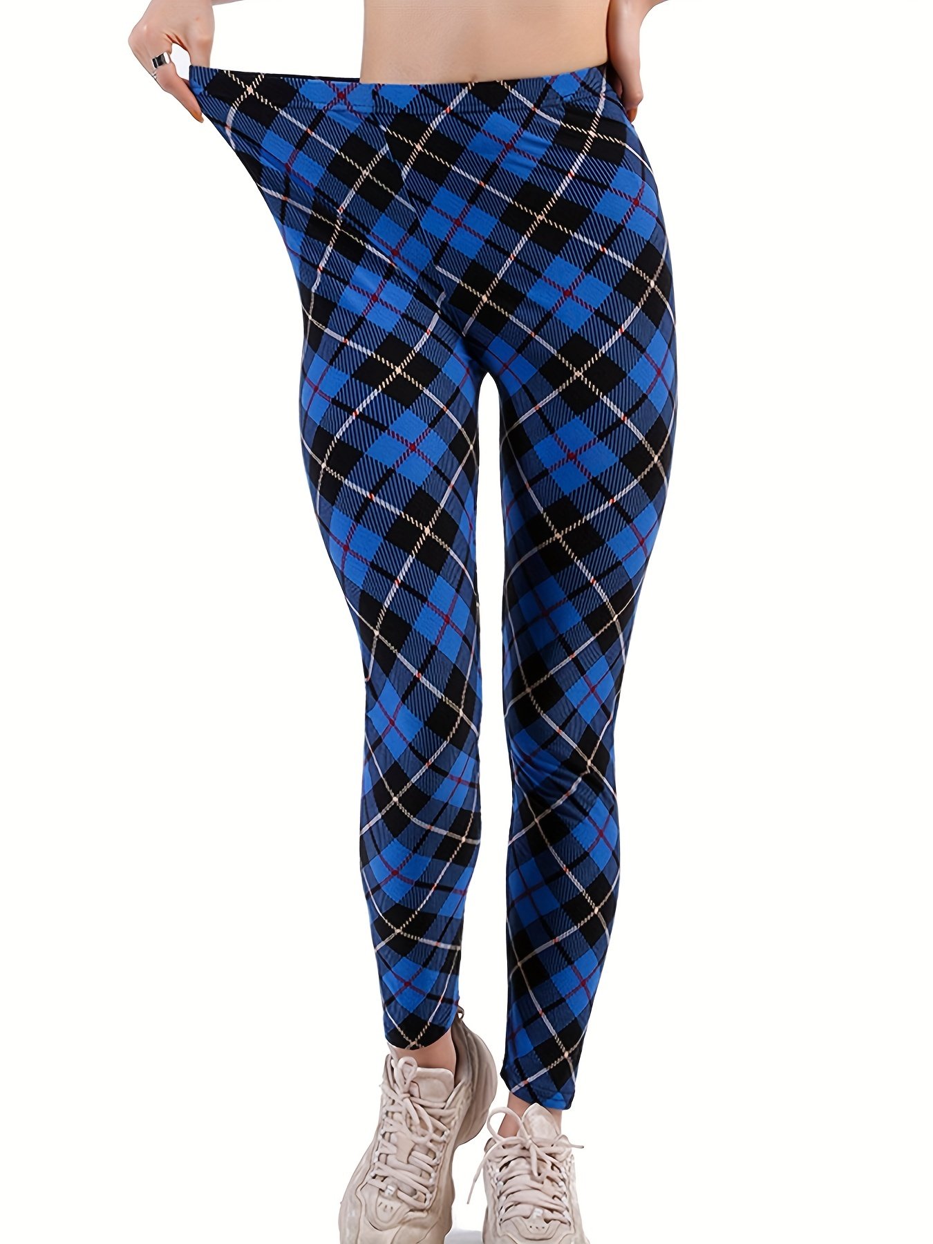 Sexy Plaid Print Leggings, Casual High Waist Elastic Fashion Bottoms Slim Leggings, Women's Clothing - Image 10