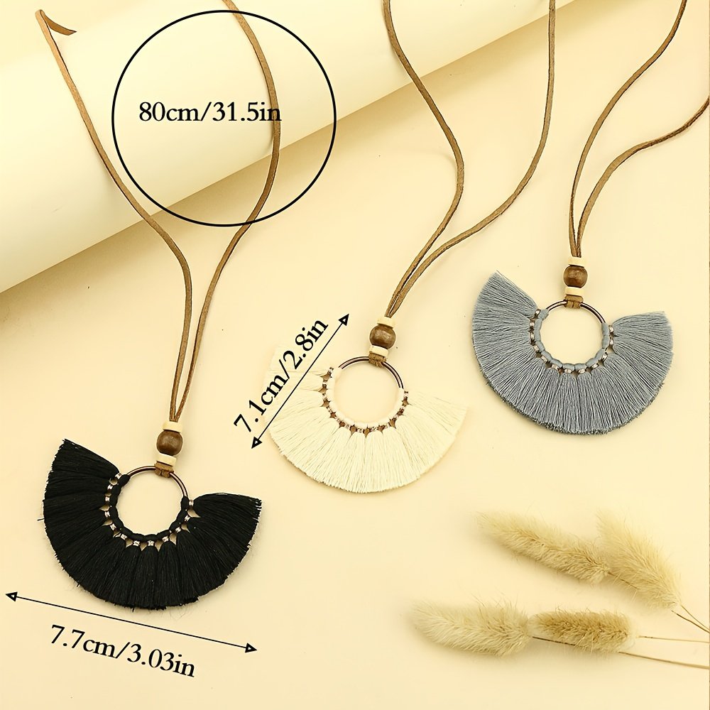 3pcs Boho Ethnic Long Sundry Colors Tassel Pendant Necklaces For Women Retro Rhinestone Drip Oil Alloy Necklace - Image 20