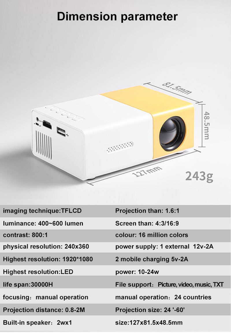 YG300 Mini Projector Portable Projector Wifi Smart 1280 720P Full HD Office Home Theater Video Mini Projector Mobile Projection - Image 12