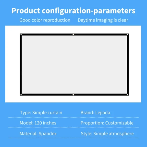 16:9 Portable Projector Screen Simple Projector Curtain 72/84/100/120/150 inch HD Display Screen Home Cinema Theater Movie Home - Image 13