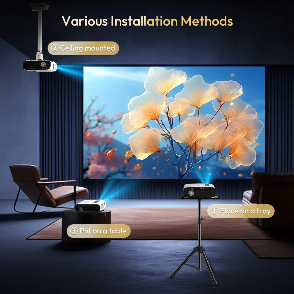 1080P 4K Home Theater Projector with Screen Smart Bluetooth Projectors Wifi Wireless Project Full Ultra Video Projection Device - Image 6