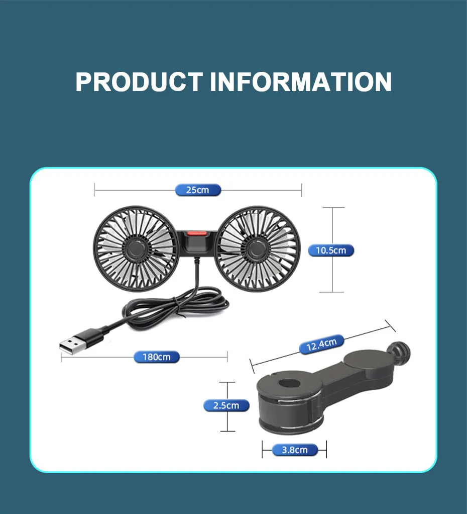 SEAMETAL 3-speed Car Seat Back Cooling Fan USB Charge Dual Head Fan 360 Degree Rotation Neck Cooler for Summer Car Accessories - Image 21