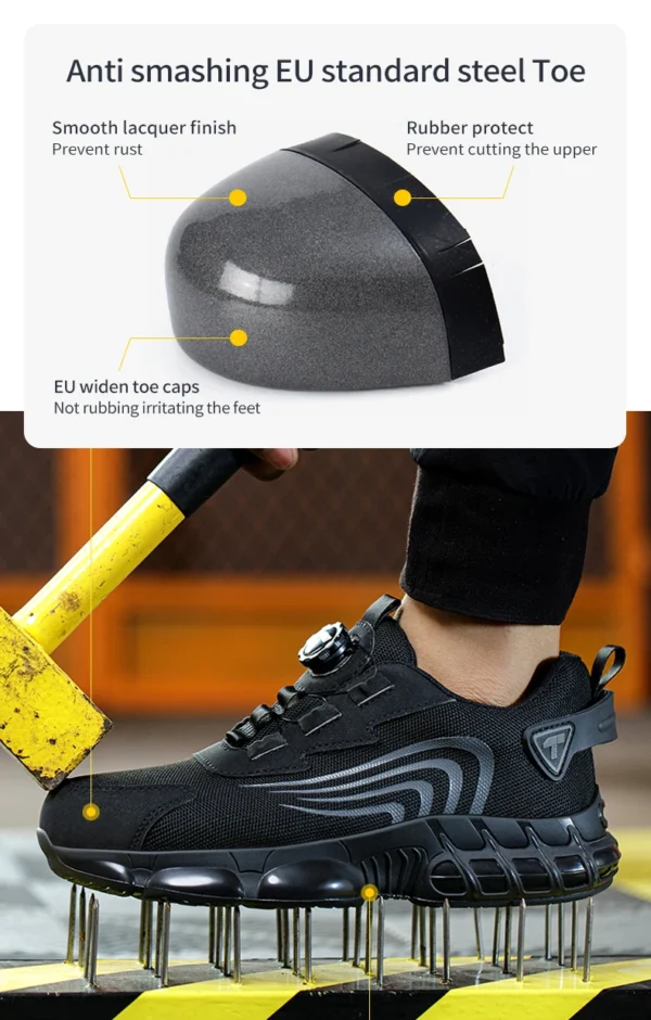 Rotary button new safety shoes for men, anti-impact and anti-piercing work shoes, fashionable men's sports shoes, and safety pro - Image 12