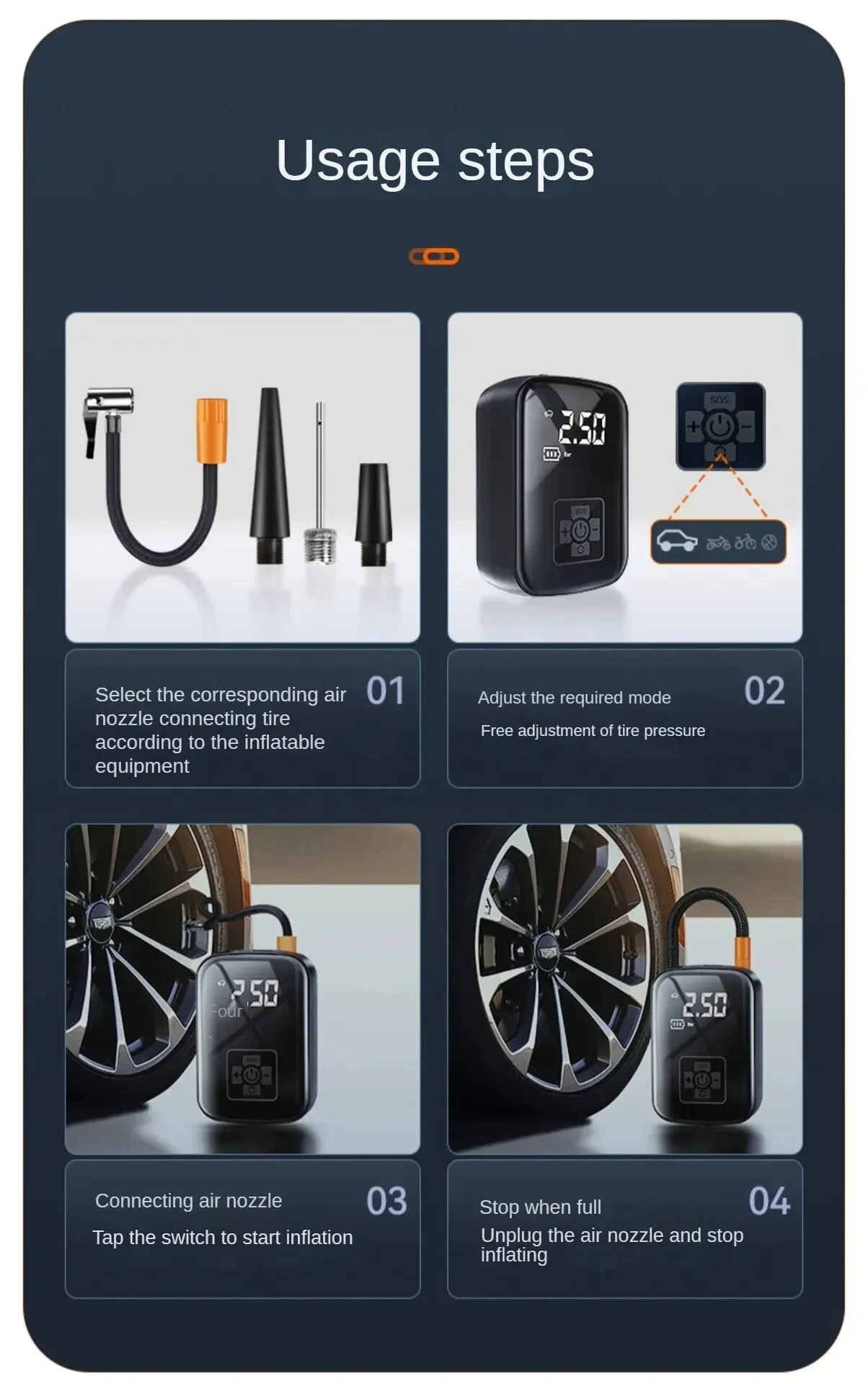 Wireless And Wired Car Air Compressor Electric Tire Inflator Pump for Motorcycle Bicycle Boat AUTO Tyre Balls - Image 18