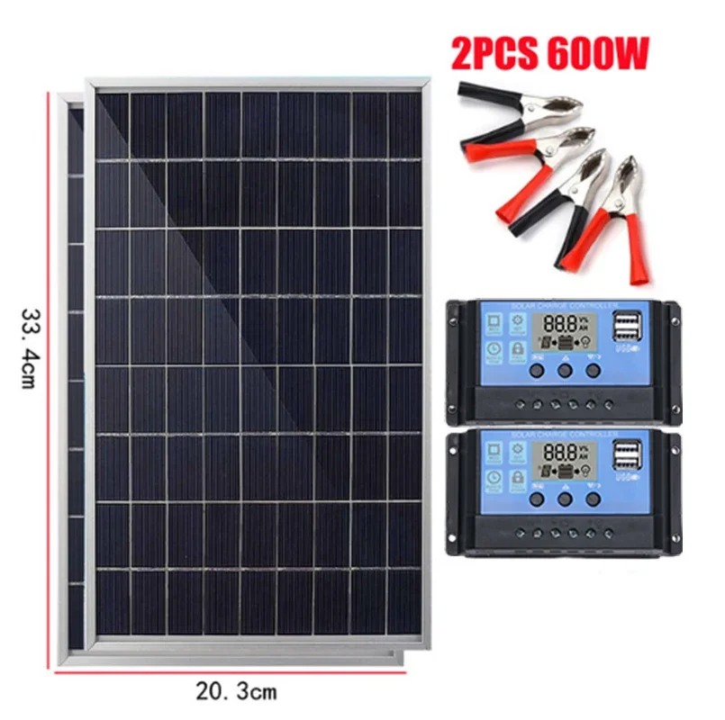 300W 12V Solar Panel Kit Complete Polycrystalline USB Power Portable Outdoor Rechargeable Solar Cell Solar Generator for Home - Image 7