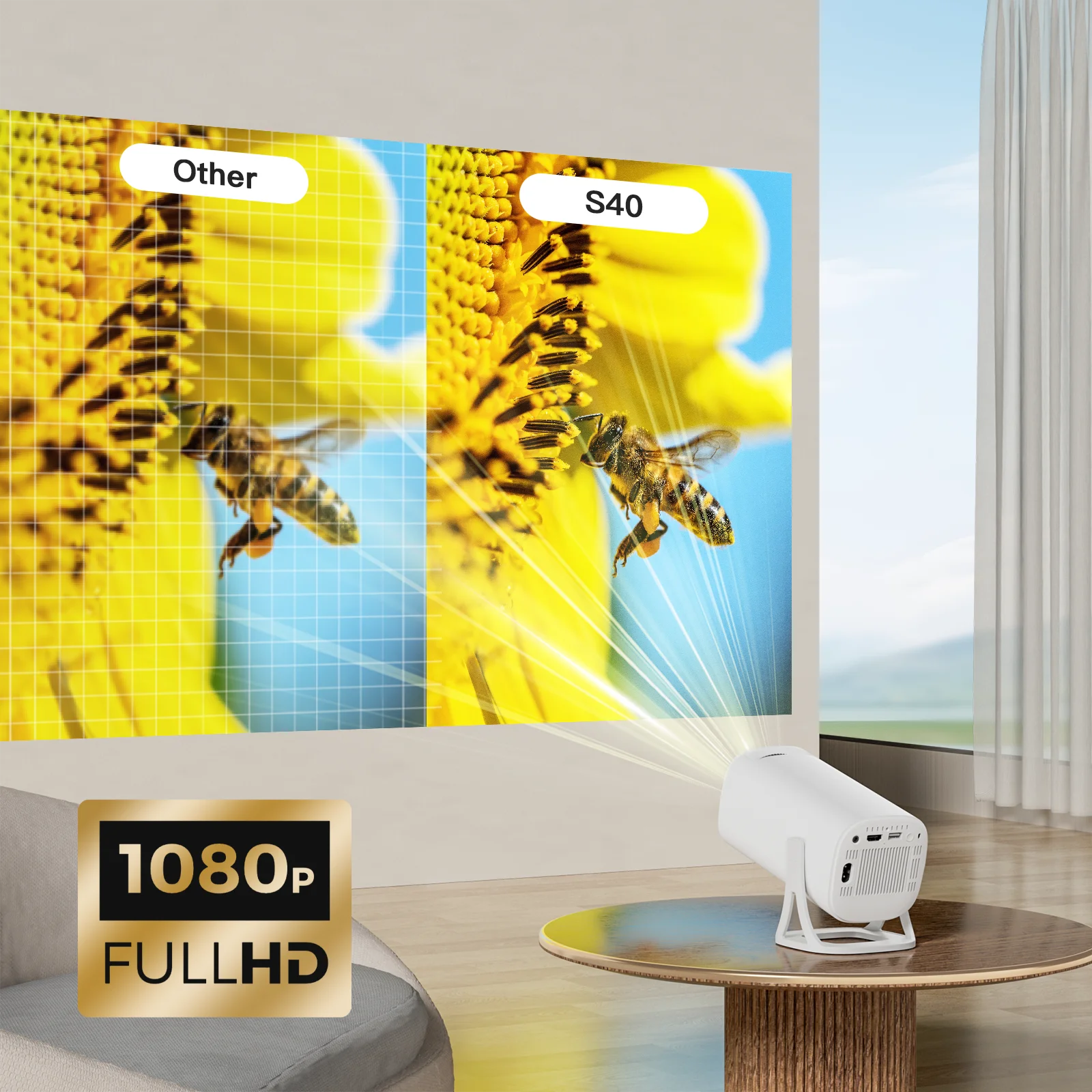 Salange S40 Smart Projector Digital Android11 Support 4K 1080P WiFi6 BT5.4 Allwinner H713 1280*720P Auto Keystone Pocket Beamer - Image 9