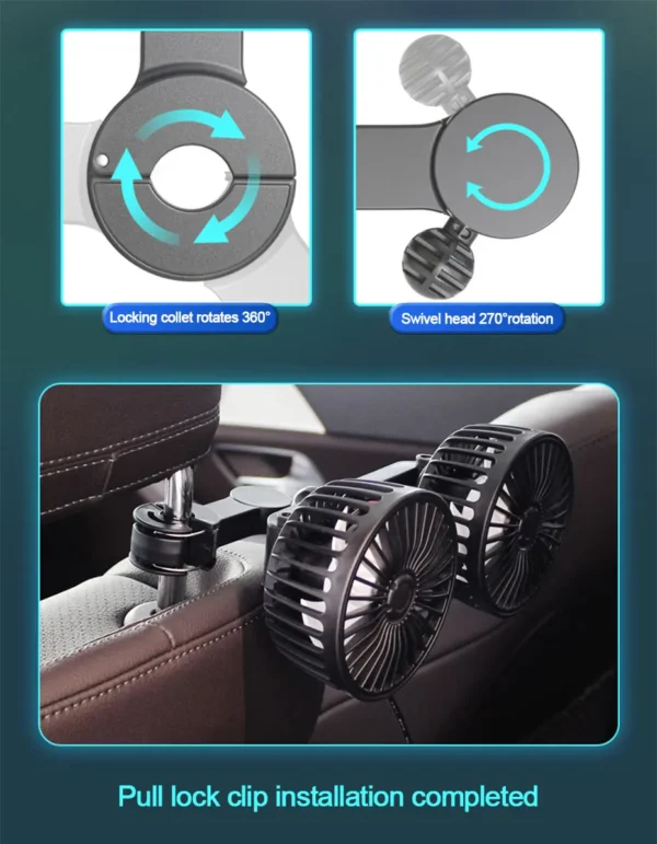 SEAMETAL 3-speed Car Seat Back Cooling Fan USB Charge Dual Head Fan 360 Degree Rotation Neck Cooler for Summer Car Accessories - Image 11
