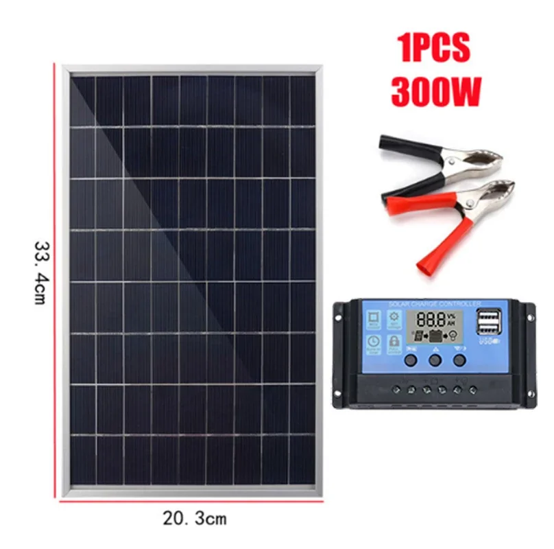 300W 12V Solar Panel Kit Complete Polycrystalline USB Power Portable Outdoor Rechargeable Solar Cell Solar Generator for Home - Image 8