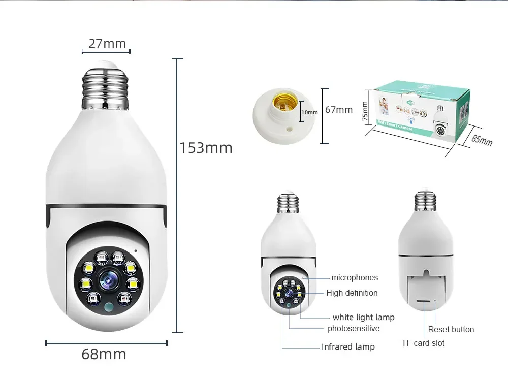 E27 Bulb WIFI Camera Night Vision Surveillance Cameras 8MP Automatic Human Tracking 4X Digital Zoom Video home Security Monitor - Image 17
