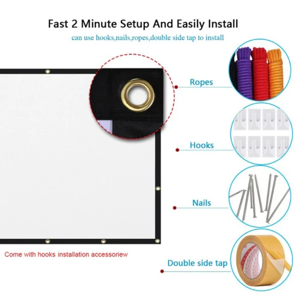 16:9 Portable Projector Screen Simple Projector Curtain 72/84/100/120/150 inch HD Display Screen Home Cinema Theater Movie Home - Image 17