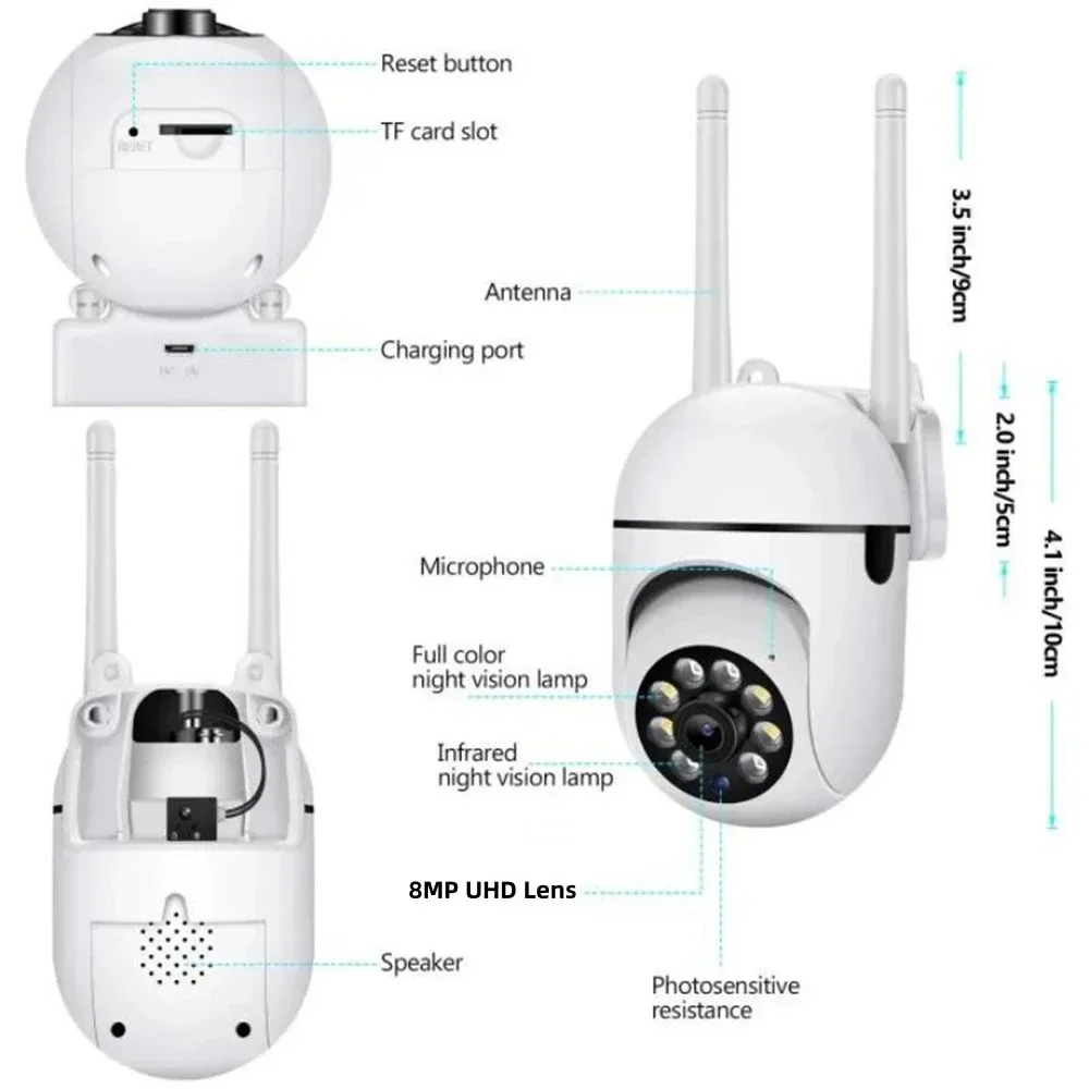 4K 8MP WiFi Wireless Monitor Camera Motion Detection Two-Way Audio Smart Home Security Protection 355°/90° Swivelling IP Camera - Image 19
