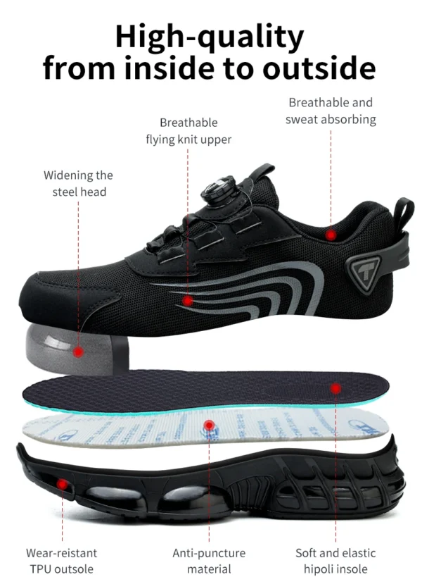 Rotary button new safety shoes for men, anti-impact and anti-piercing work shoes, fashionable men's sports shoes, and safety pro - Image 11