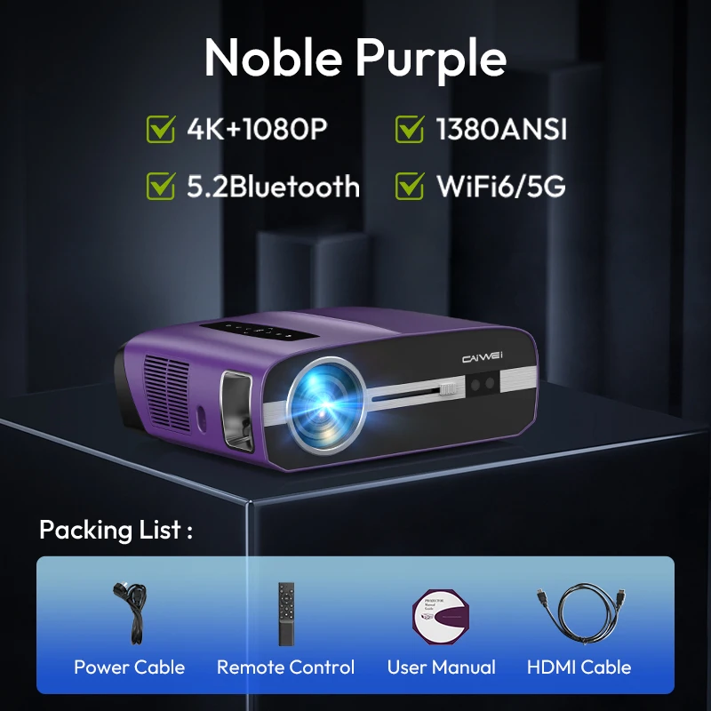 1080P 4K Home Theater Projector with Screen Smart Bluetooth Projectors Wifi Wireless Project Full Ultra Video Projection Device - Image 7