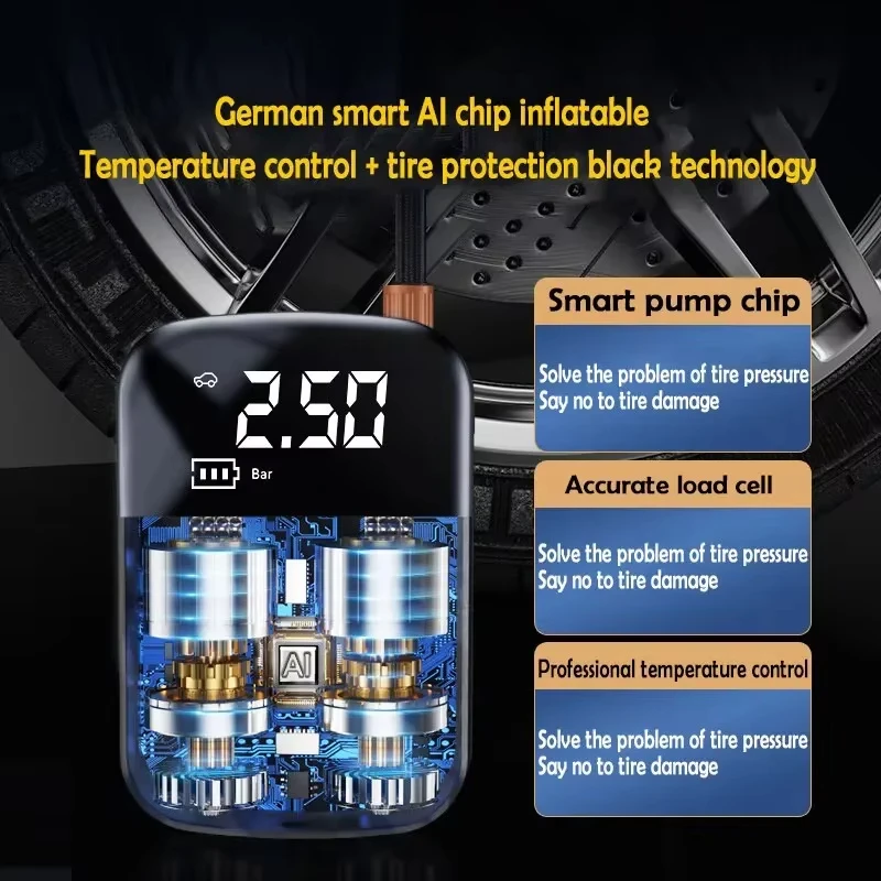 Wireless And Wired Car Air Compressor Electric Tire Inflator Pump for Motorcycle Bicycle Boat AUTO Tyre Balls - Image 5