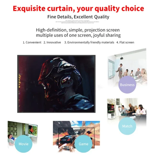 16:9 Portable Projector Screen Simple Projector Curtain 72/84/100/120/150 inch HD Display Screen Home Cinema Theater Movie Home - Image 11