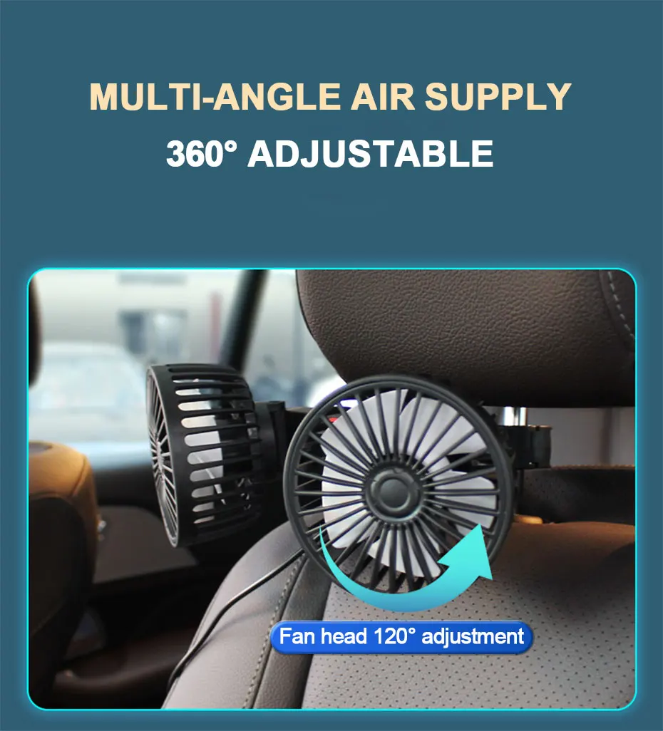 SEAMETAL 3-speed Car Seat Back Cooling Fan USB Charge Dual Head Fan 360 Degree Rotation Neck Cooler for Summer Car Accessories - Image 17