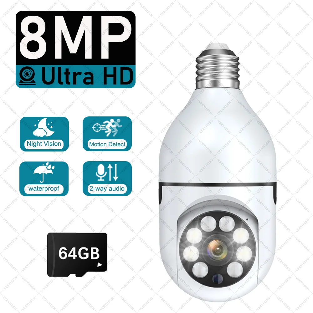 E27 Bulb WIFI Camera Night Vision Surveillance Cameras 8MP Automatic Human Tracking 4X Digital Zoom Video home Security Monitor - Image 7